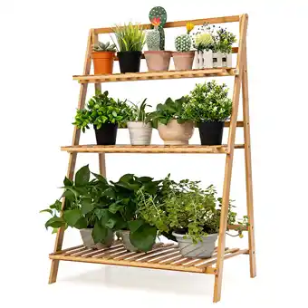 Walmart Costway Bamboo Ladder Plant Stand 3-Tier Foldable Flower Pot Display Shelf Rack Natural offer