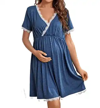 Walmart Maternity Loungewear Casual Colorblock V neck Sleepshirts Dusty Blue M offer