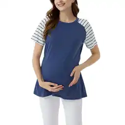 Walmart ZVNAΖH Womens Maternity Tops Short Sleeve Crew Neck Patchwork Color Comfty Tees Pregnant Shirts offer