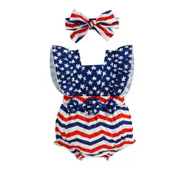 Walmart Hessimy girls American Flag print short sleeved crawl clothes(Blue,90) offer