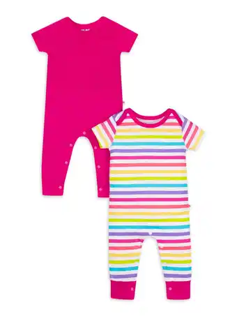 Walmart Little Star Baby Girl 2 Pk Short Sleeve Long Leg Rompers, Size Newborn-24 Months offer