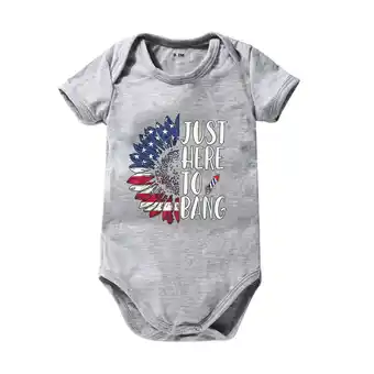 Walmart Hessimy 4ht of July Baby Girl Short Sleeve Romper Tops Bottom Summer Outfits(Grey,24M) offer