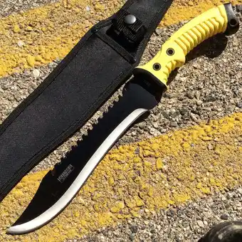 Walmart 16' Defender Xtreme Full Tang Hunting Knife with Black/Yellow Rubber Handle offer