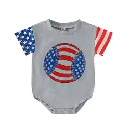 Walmart Hessimy Boys And Girls Celebration USA Flag Print Short Sleeved Crawl Clothes Childre(Grey,60) offer