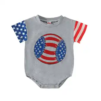 Walmart Hessimy Boys And Girls Celebration USA Flag Print Short Sleeved Crawl Clothes Childre(Grey,60) offer