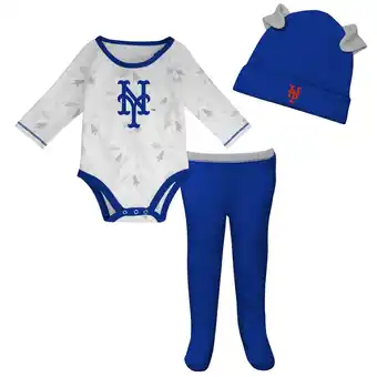 Walmart Newborn & Infant Royal/White New York Mets Dream Team Bodysuit Hat & Footed Pants Set offer