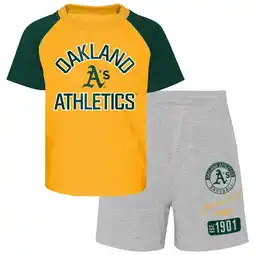 Walmart Toddler Gold/Heather Gray Oakland Athletics Two-Piece Groundout Baller Raglan T-Shirt & Shorts Set offer