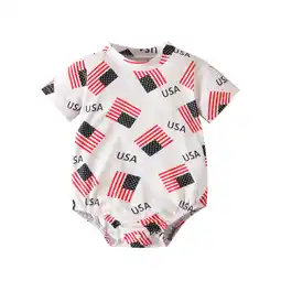 Walmart Hessimy Boys Girls Summer Celebration American Flag Print Crawl Clothes(White,90) offer