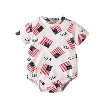 Walmart Hessimy Boys Girls Summer Celebration American Flag Print Crawl Clothes(White,90) offer