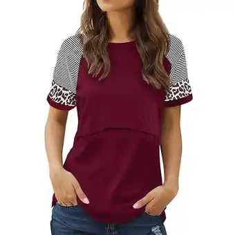 Walmart TUWABEII Women's Short Sleeve Maternity Shirt Summer Casual Leopard Print Splicing False Tops offer