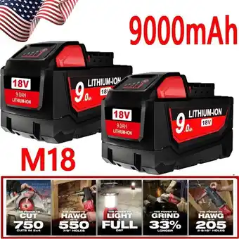 Walmart 2Pack 9.0Ah Battery For Milwaukee for M18 18V Lithium High Output HD 48-11-1890 offer