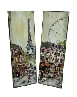 Walmart Zeckos 2 Pc. Foiled Eiffel Tower and Ferris Wheel Wall Hanging Set offer