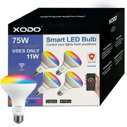 Walmart XODO Smart Home LED Flood Light Bulbs 4-Pack - Wi-Fi, Dimmable, Color Changing Smart Light Bulbs offer