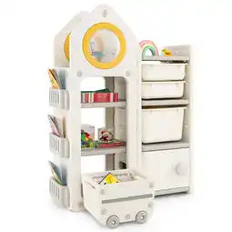 Walmart Gymax Kids Toy Storage Organizer Multipurpose Bookshelf w/ Cabinets & Mobile Trolley offer