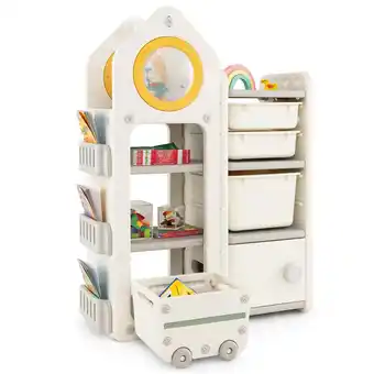 Walmart Gymax Kids Toy Storage Organizer Multipurpose Bookshelf w/ Cabinets & Mobile Trolley offer