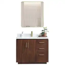 Walmart Vinnova San 42 Single Sink Wood Bath Vanity with Mirror in Natural Walnut/White offer