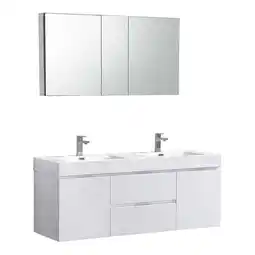 Walmart Pemberly Row 60 Wall Hung Double Sinks Bathroom Vanity in Glossy White offer