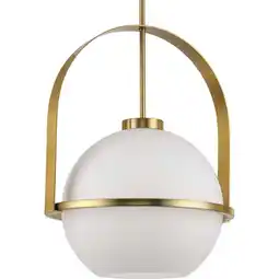 Walmart Delayne Collection One-Light Mid-Century Modern Brushed Bronze Etched Opal Glass Pendant Light offer