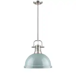 Walmart Duncan 1 Light Pendant with Rod in Pewter with a Seafoam Shade offer