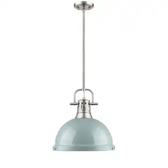 Walmart Duncan 1 Light Pendant with Rod in Pewter with a Seafoam Shade offer