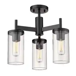 Walmart Winslett 3 Light Semi-Flush in Matte Black with Ribbed Clear Glass offer