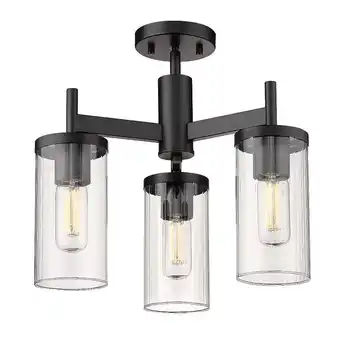 Walmart Winslett 3 Light Semi-Flush in Matte Black with Ribbed Clear Glass offer