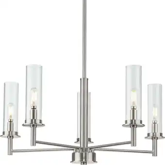 Walmart Kellwyn Collection Five-Light Brushed Nickel and Clear Glass Transitional Style Chandelier Light offer