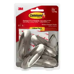 Walmart Command Medium Designer Hooks, Brushed Nickel, 4 Wall Hooks offer