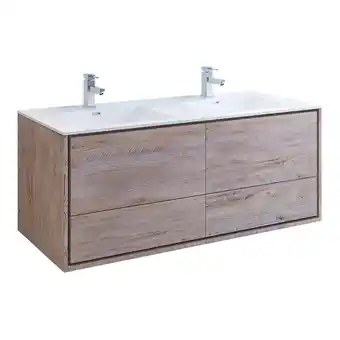 Walmart Fresca Catania 60 Wall Hung Integrated Double Sinks Bathroom Cabinet in Natural offer