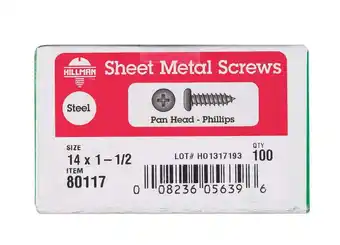 Walmart Hillman #14 x 1-1/2 In. Phillips Pan Head Zinc Sheet Metal Screw (100 Ct.) 80117 offer