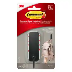 Walmart Command Medium Decorative Hooks, Matte Black, Damage Free Decorating, 1 Hook and 2 Strips offer