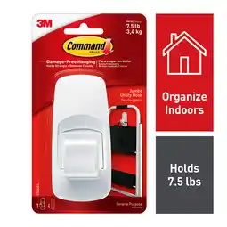 Walmart Command Jumbo Hook, White, 1 Hook, 2 Strips (Holds 7.5 lb) offer