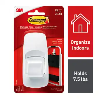 Walmart Command Jumbo Hook, White, 1 Hook, 2 Strips (Holds 7.5 lb) offer