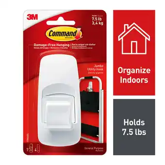 Walmart Command Jumbo Hook, White, 1 Hook, 2 Strips (Holds 7.5 lb) offer