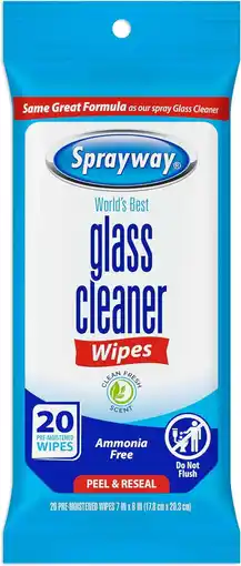 Walmart Sprayway SW199R Ammonia-Free Glass Cleaner Wipes, Fresh Scent, 20 Count offer