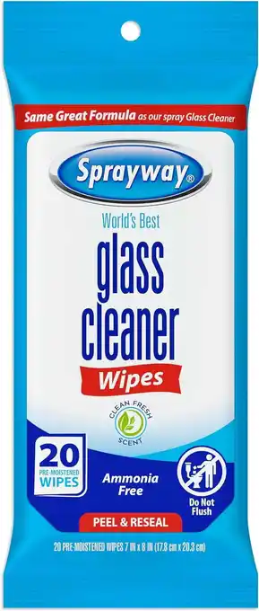 Walmart Sprayway SW199R Ammonia-Free Glass Cleaner Wipes, Fresh Scent, 20 Count offer