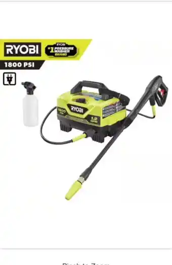 Walmart Ryobi 1800 PSI at 1.2 GPM Electric Pressure Washer, Cold Water, Corded offer