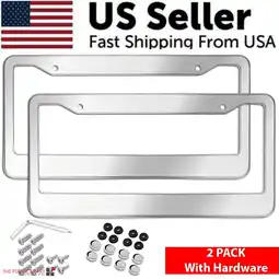 Walmart 2PCS Chrome Stainless Steel Metal License Plate Frame Tag Cover With Screw Caps offer