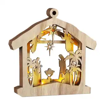 Walmart Kugisaki Easter Wooden Crafts Nativity Led Light Emitting Decorative Carving Home Furnishings Beige offer