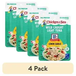 Walmart (4 pack) Chicken of the Sea Wild Caught Light Tuna Packet, Lemon Garlic 2.5 oz offer