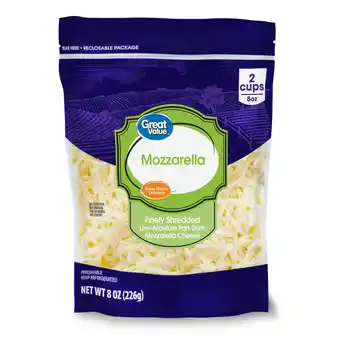 Walmart Great Value Finely Shredded Low-Moisture Part-Skim Mozzarella Cheese, 8 oz Bag offer