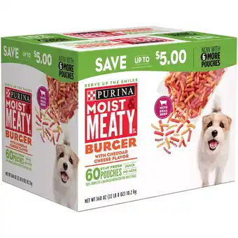 Walmart Product of Purina Moist & Meaty Burger with Cheddar Cheese Flavor Dog Food 60 ct./6 oz offer