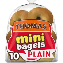 Walmart Thomas' Plain Mini Bagels, 10 count, Pre-sliced Bagels, 15 oz Bag offer