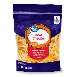 Walmart Great Value Finely Shredded Triple Cheddar Cheese, 8 oz offer