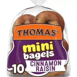 Walmart Thomas' Cinnamon Raisin Mini Bagels, 10 count, Pre-sliced Bagels, 15 oz Bag offer