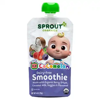 Walmart CoComelon Sprout Organics Toddler Food, Organic Berry Grape Dairy Free Smoothie, 4 oz Pouch offer