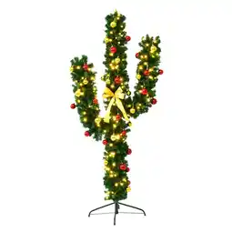 Walmart Costway 5Ft Pre-Lit Cactus Christmas Tree LED Lights Ball Ornaments offer