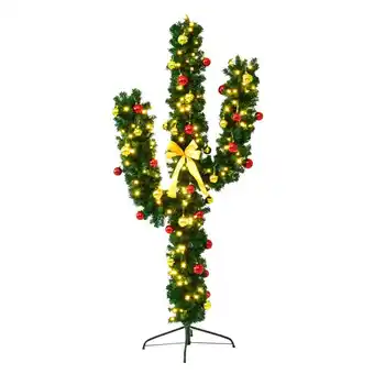 Walmart Costway 5Ft Pre-Lit Cactus Christmas Tree LED Lights Ball Ornaments offer