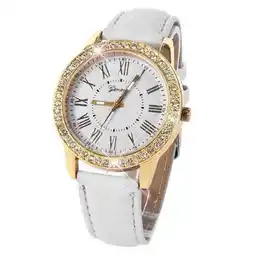 Walmart Bling Gold Women Leather Strap Quartz Wrist Watch White offer