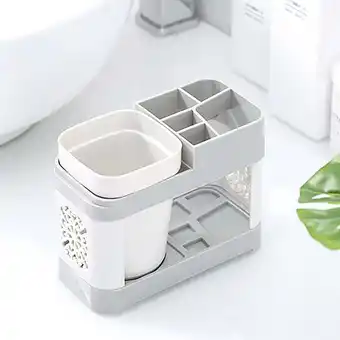 Walmart NANDIYNZHI Big Deals Single Cup Toothbrush Toothpaste Holder Plastic Bathroom Storage Rack Grey offer